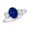 Angara Lab-grown Bypass Blue Sapphire And Diamond Three Stone Ring In White Gold/deep Rich Blue