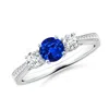 Angara Lab-grown Cathedral Three Stone Sapphire & Diamond Engagement Ring In White Gold/deep Rich Blue