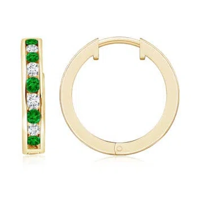Angara Lab-grown Channel-set Emerald And Diamond Hinged Hoop Earrings In Gold