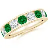 Angara Lab-grown Channel Set Emerald And Diamond Semi Eternity Ring In Yellow Gold/rich Green