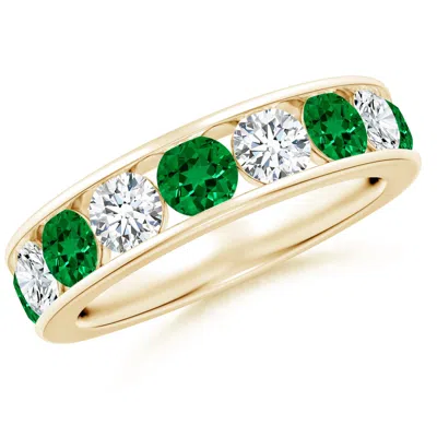 Angara Lab-grown Channel Set Emerald And Diamond Semi Eternity Ring In Gold