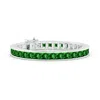 Angara Lab-grown Channel-set Princess-cut Emerald Tennis Bracelet In White Gold/rich Green