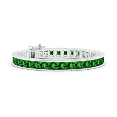 Angara Lab-grown Channel-set Princess-cut Emerald Tennis Bracelet In Green