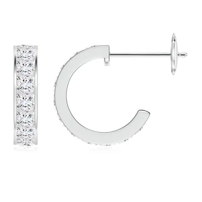 Angara Lab-grown Channel-set Princess Diamond Huggie Hoop Earrings In Metallic