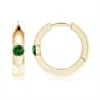 Angara Lab-grown Channel-set Round Emerald Hinged Hoop Earrings In Yellow Gold/rich Green