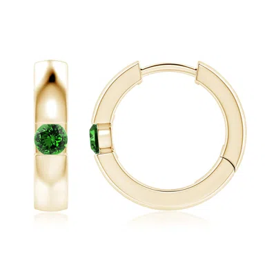 Angara Lab-grown Channel-set Round Emerald Hinged Hoop Earrings In Yellow