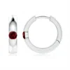 Angara Lab-grown Channel-set Round Ruby Hinged Hoop Earrings In Platinum/deep Rich Red