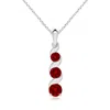 Angara Lab-grown Channel-set Round Ruby Three Stone Journey Pendant In White Gold/deep Rich Red