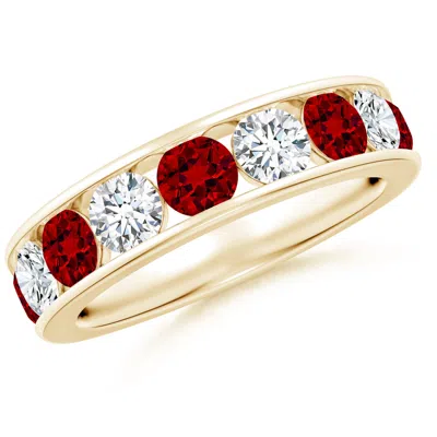 Angara Lab-grown Channel Set Ruby And Diamond Semi Eternity Ring In Gold