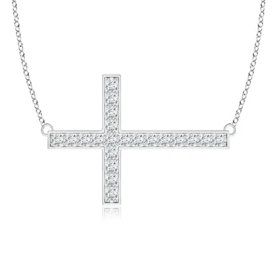 Angara Lab-grown Classic Diamond Sideways Cross Necklace In Metallic