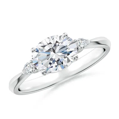 Angara Lab-grown Classic East-west Oval Diamond Side Stone Engagement Ring In Gray
