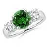 Angara Lab-grown Classic Emerald And Lab Diamond Three Stone Engagement Ring In White Gold/rich Green