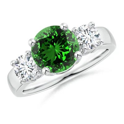 Angara Lab-grown Classic Emerald And Lab Diamond Three Stone Engagement Ring In Metallic