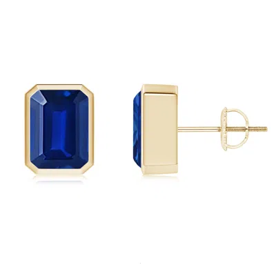 Angara Lab-grown Classic Emerald-cut Blue Sapphire Solitaire Stud Earrings In Gold
