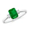 Angara Lab-grown-classic Emerald-cut Emerald & Round Diamond Three Stone Ring