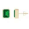 Angara Lab-grown Classic Emerald-cut Emerald Solitaire Stud Earrings In Yellow Gold/rich Green