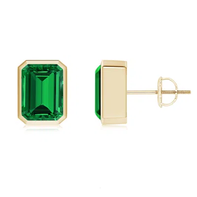 Angara Lab-grown Classic Emerald-cut Emerald Solitaire Stud Earrings In Green