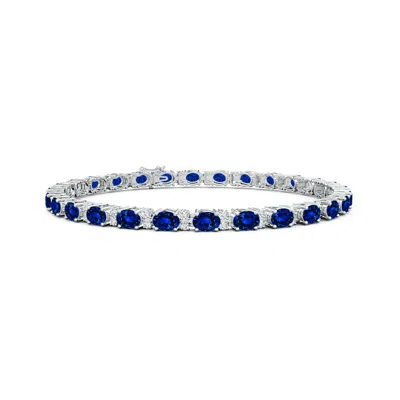 Angara Lab-grown Classic Oval Blue Sapphire And Lab Diamond Tennis Bracelet