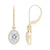 Angara Lab-grown Classic Oval Diamond Halo Leverback Drop Earrings In Yellow Gold/f-g