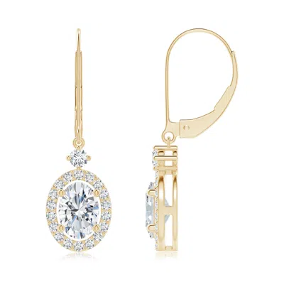 Angara Lab-grown Classic Oval Diamond Halo Leverback Drop Earrings In Gold