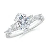 Angara Lab-grown Classic Oval Diamond Side Stone Engagement Ring In White Gold/f-g