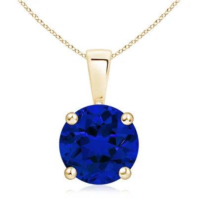 Angara Lab-grown Classic Round Blue Sapphire Solitaire Pendant In Gold