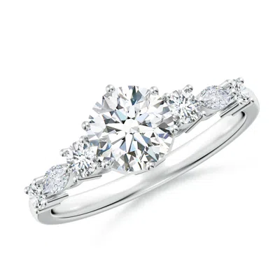 Angara Lab-grown Classic Round Diamond Side Stone Engagement Ring In Metallic