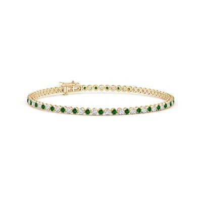 Angara Lab-grown Classic Round Emerald And Lab Diamond Tennis Bracelet In Yellow