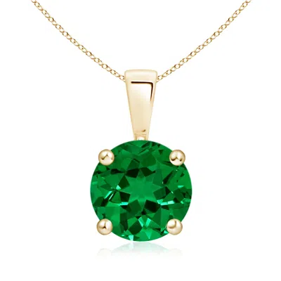 Angara Lab-grown Classic Round Emerald Solitaire Pendant In Green