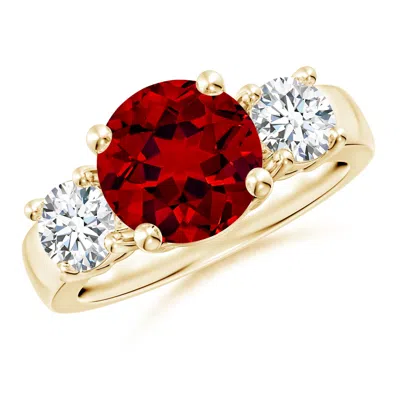 Angara Lab-grown Classic Ruby And Lab Diamond Three Stone Engagement Ring In Red