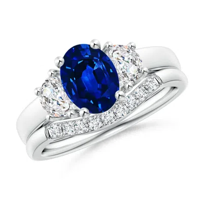 Angara Lab-grown Classic Sapphire And Diamond Three Stone Bridal Set In Blue
