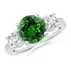 Angara Lab-grown Classic Three Stone Emerald And Lab Diamond Ring In White Gold/rich Green