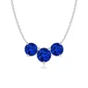 Angara Lab-grown Classic Trio Sapphire Necklace In White Gold/deep Rich Blue