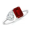 Angara Lab-grown Classic Two-stone Emerald-cut Ruby & Pear Diamond Ring In White Gold/deep Rich Red