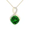 Angara Lab-grown Claw-set Emerald Infinity Pendant With Diamonds In Yellow Gold/rich Green