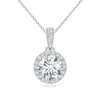 Angara Lab-grown Claw-set Round Diamond Halo Pendant In White Gold/f-g