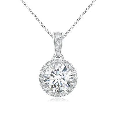 Angara Lab-grown Claw-set Round Diamond Halo Pendant In Metallic
