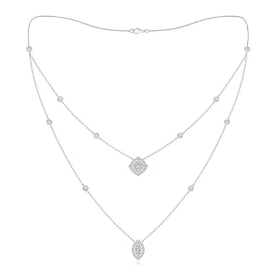 Angara Lab-grown Cushion & Marquise Diamond Cluster Layered Station Necklace In White