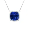 Angara Lab-grown Cushion Blue Sapphire Halo Pendant With Filigree In Platinum/deep Rich Blue