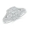 Angara Lab-grown Cushion Composite Diamond Halo Split Shank Bridal Set In White Gold/f-g