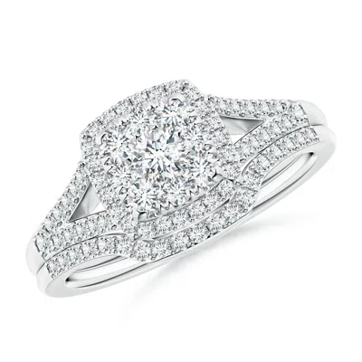 Angara Lab-grown Cushion Composite Diamond Halo Split Shank Bridal Set In Metallic