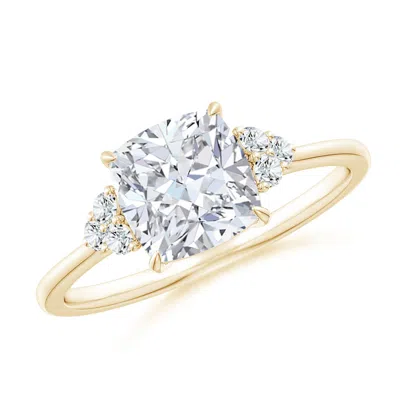 Angara Lab-grown Cushion Diamond Engagement Ring With Trio Lab Diamonds In Gold