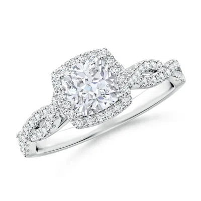 Angara Lab-grown Cushion Diamond Halo Twisted Shank Engagement Ring In Metallic