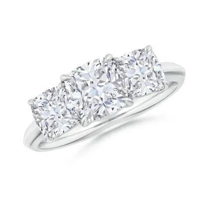 Angara Lab-grown Cushion Diamond Three Stone Knife-edge Shank Engagement Ring In Metallic