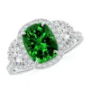 Angara Lab-grown Cushion Emerald And Half Moon Diamond Halo Ring In Platinum/rich Green