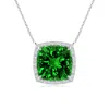 Angara Lab-grown Cushion Emerald Halo Pendant With Filigree In White Gold/rich Green
