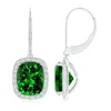 Angara Lab-grown Cushion Emerald Leverback Earrings With Lab Diamond Halo In White Gold/rich Green