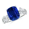 Angara Lab-grown Cushion Rectangular Blue Sapphire Butterfly Engagement Ring In White Gold/deep Rich Blue