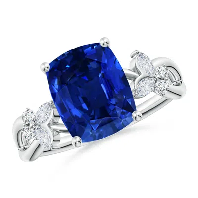 Angara Lab-grown Cushion Rectangular Blue Sapphire Butterfly Engagement Ring