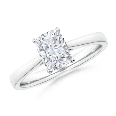Angara Lab-grown Cushion Rectangular Diamond Reverse Tapered Shank Cathedral Engagement Ring In Metallic